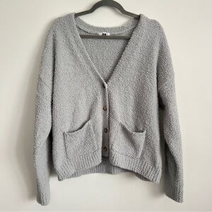 Olivia Sky Teddy Yarn Button Up Cardigan Light Gray Size XL Cozy Vibes